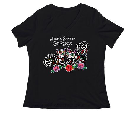 June's Senior Cat Rescue, a Black Women's Relaxed V-Neck Tee
