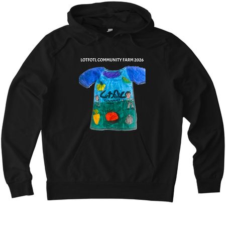 LotFotL Community Farm 2026 Design Runner Up, a Deep Black Allmade Organic French Terry Pullover Hoodie