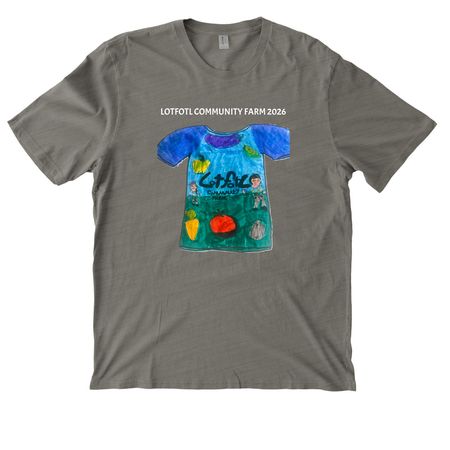 LotFotL Community Farm 2026 Design Runner Up, a Driftwood Grey Allmade Organic Cotton Mineral Dye Tee