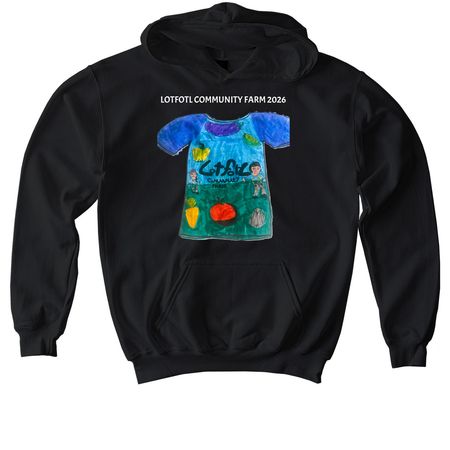 LotFotL Community Farm 2026 Design Runner Up, a Black Softstyle Youth Pullover Hoodie