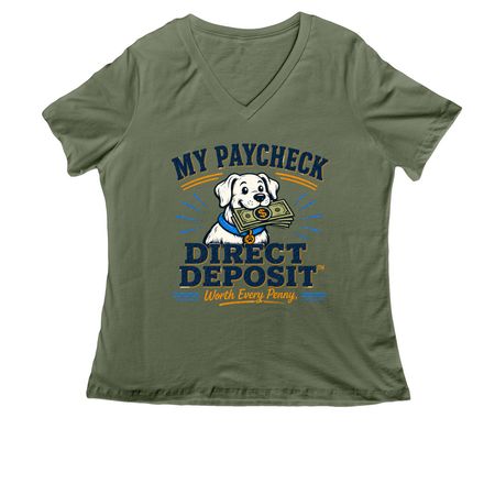 Direct Deposit? Collection: Light Apparel, a Military Green Women's Relaxed V-Neck Tee