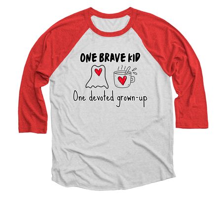 One Brave Kid, a Red and Heather White 3/4 Sleeve Baseball Tee