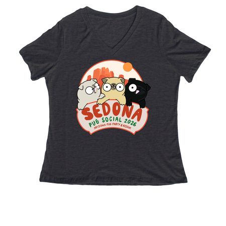 Sedona Pug Social 2026, a Dark Grey Heather Women's Relaxed V-Neck Tee