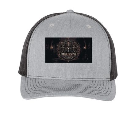 Harley D merch&nbsp;, a Heather Grey/ Black Printed Five-Panel Trucker Cap