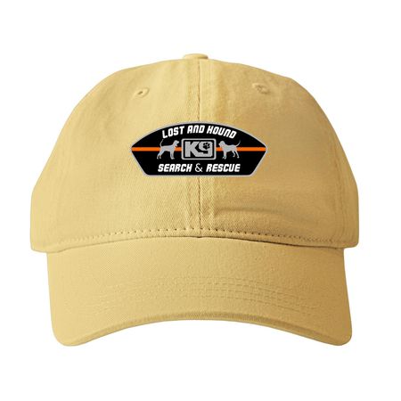 Lost and hound hats, a Mustard Printed Pigment Dye Baseball Cap