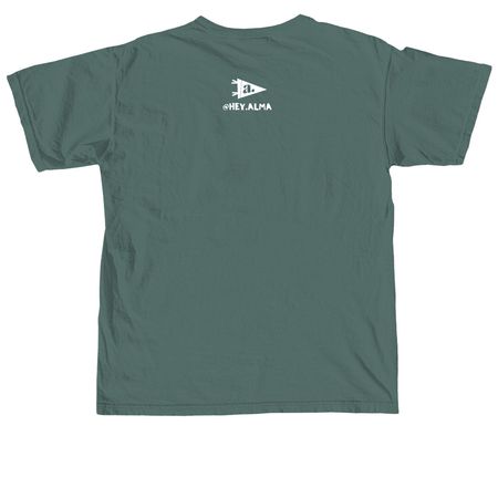 Lousy Hey Alma Hebrew School Tee, a Blue Spruce Comfort Colors Unisex Tee (back-view)