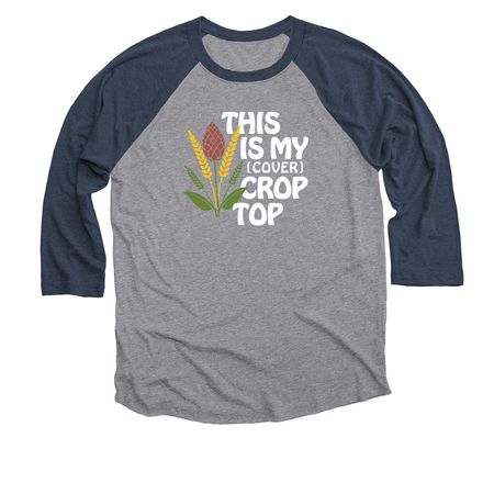 (Cover) Crop Top, a Vintage Navy and Premium Heather 3/4 Sleeve Baseball Tee