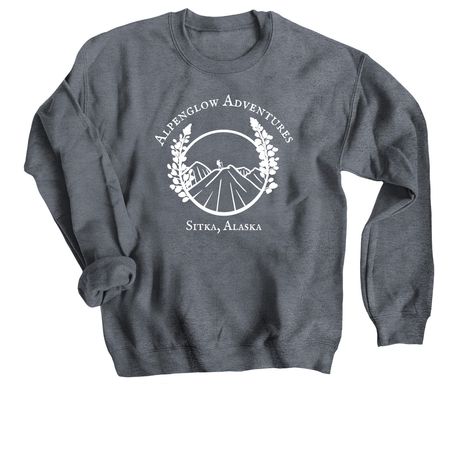 White Logo Apparel, a Dark Heather Crewneck Sweatshirt