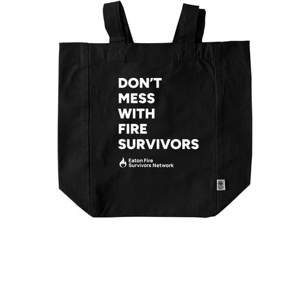 Fire Survivor Tote Bags, a Black Recycled Cotton Tote Bag