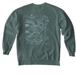 Squirrel Island Map Sweatshirt Blue Print, a Blue Spruce Comfort Colors Crewneck Sweatshirt (back-view)