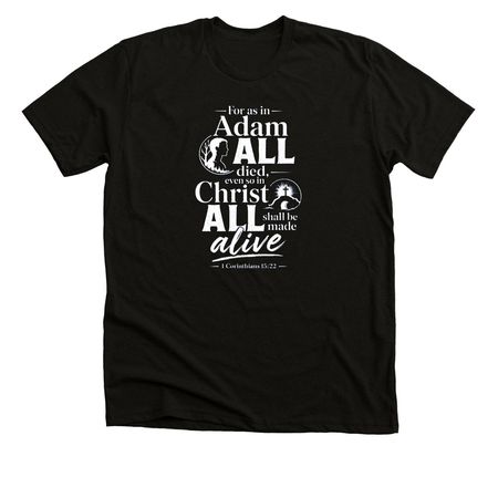 1 Cor 15:22, a Black Heather Premium Unisex Tee