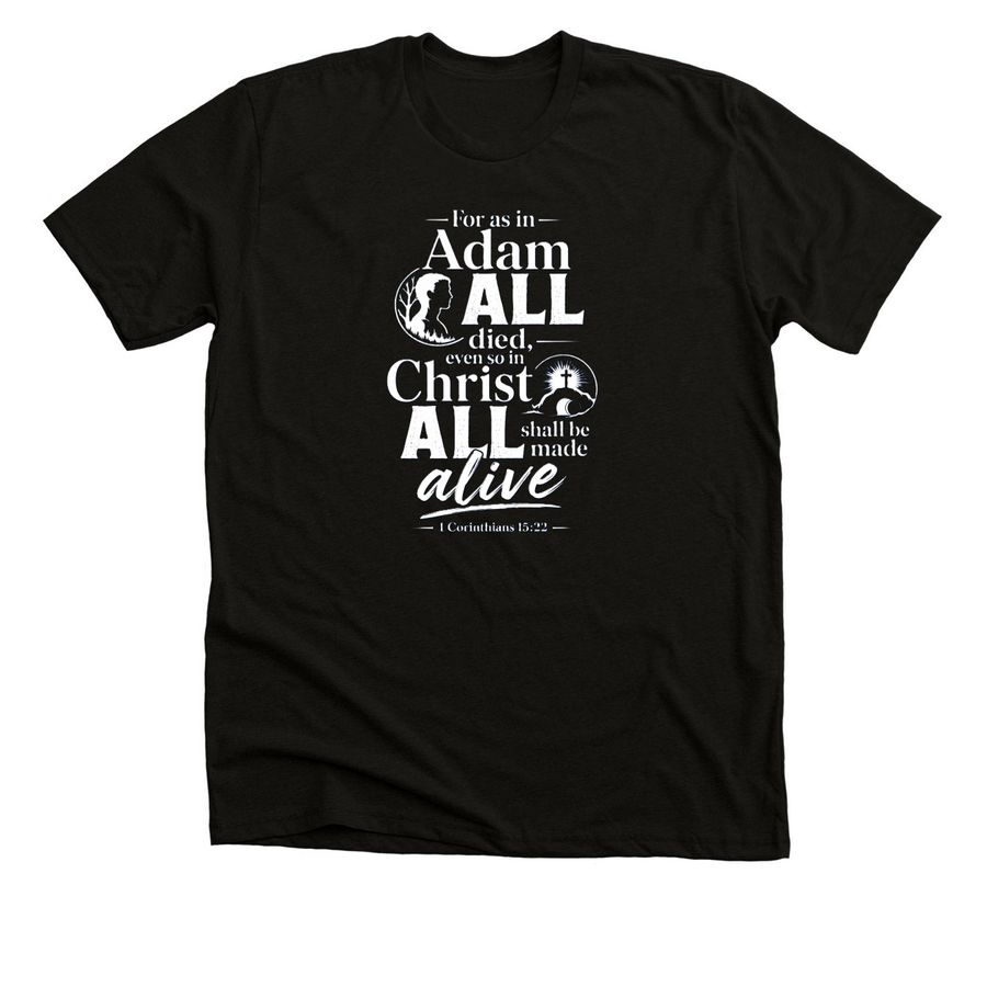 1 Cor 15:22, a Black Heather Premium Unisex Tee