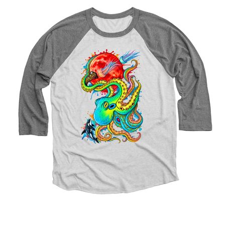One of a kind octopus, a Premium Heather and Heather White 3/4 Sleeve Baseball Tee