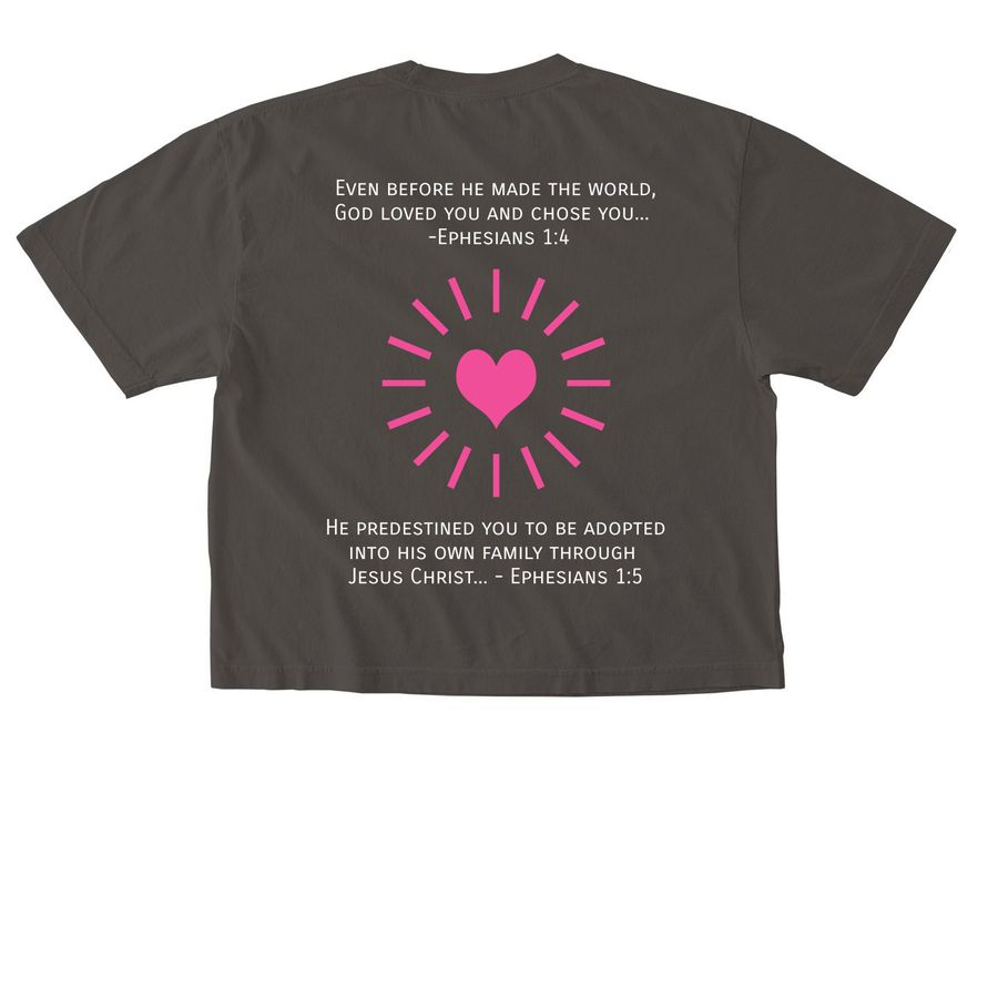 Chosen Adoption Tee, a Pepper Comfort Colors Boxy Tee (back-view)