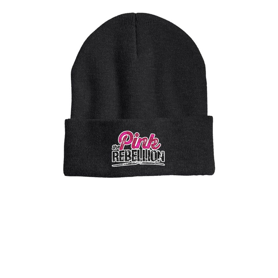 Pink Rebellion Beanie, a Heather Charcoal Printed Cuffed Beanie