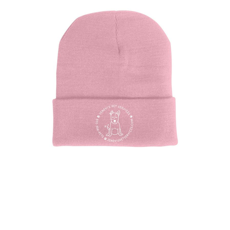Cozy Beanie White Print (3/3), a Pink Printed Cuffed Beanie
