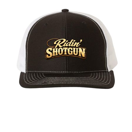 Ridin? Shotgun Hats, a Black/ White Printed Snapback Trucker Cap