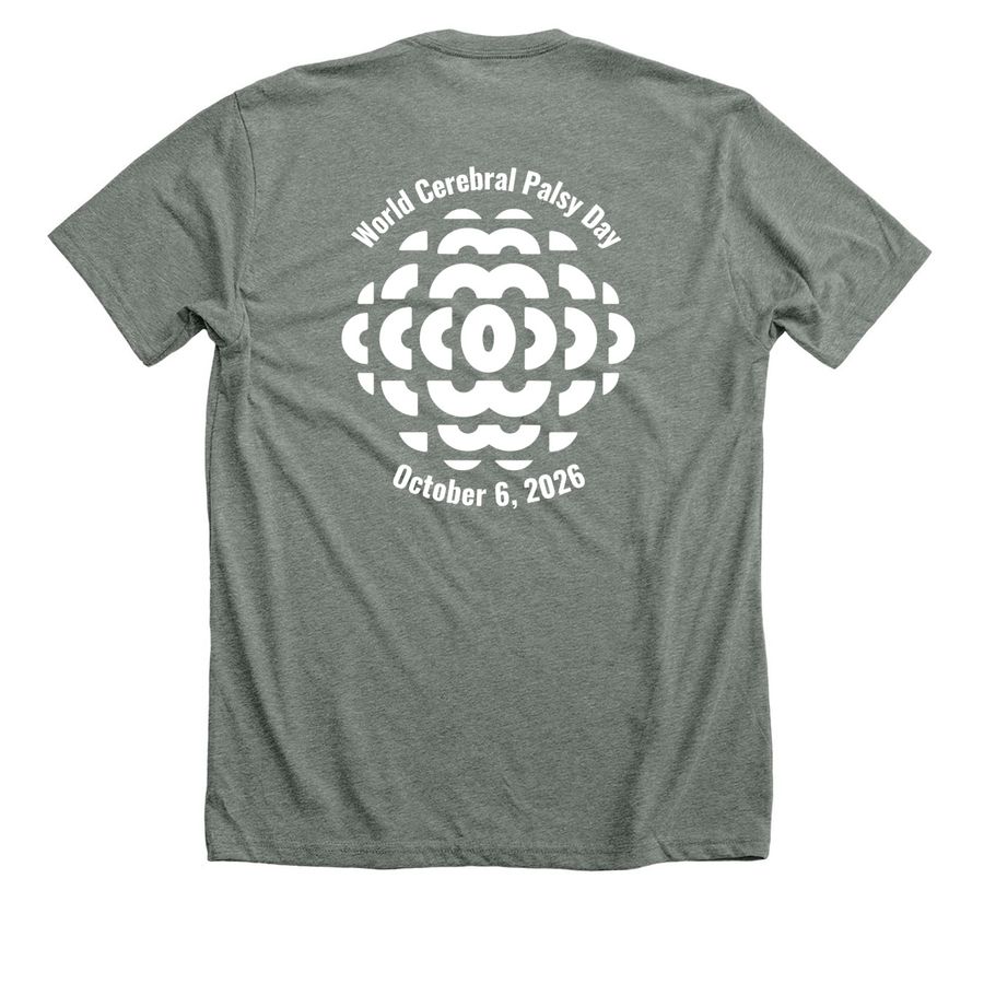 2026 World CP Day T-Shirt ? Double Logo, a Deep Heather Premium Unisex Tee (back-view)