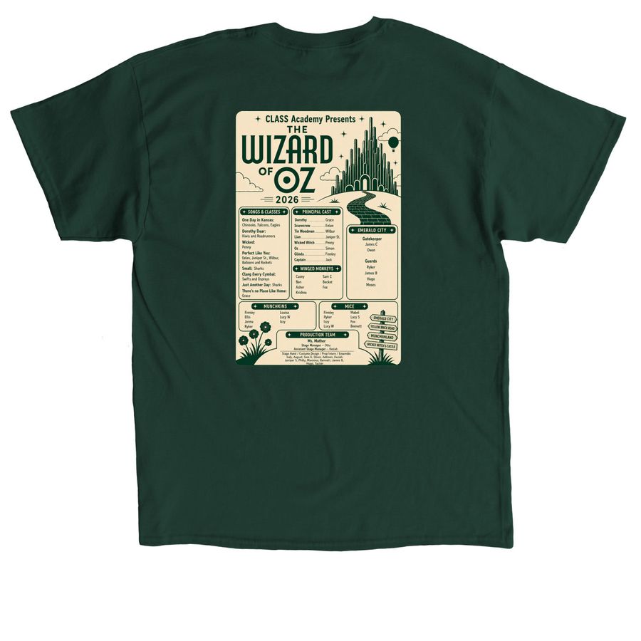 Wizard of Oz Spring Performance '26, a Forest Green Classic Unisex Tee (back-view)
