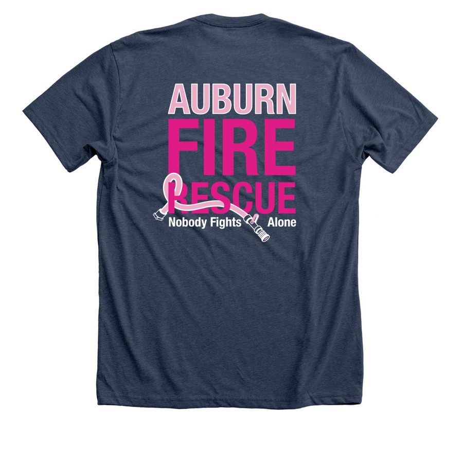 Auburn Fire Rescue: Nobody Fights Alone, a Heather Navy Premium Unisex Tee (back-view)