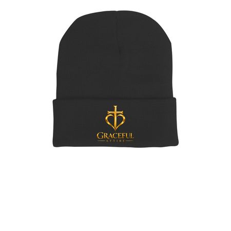 graceful beanie, a Black Printed Cuffed Beanie