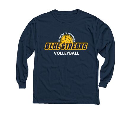 STV Blue Streak Volleyball, a Navy Youth Long Sleeve Tee