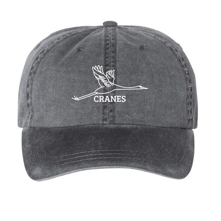 'CRANES' HAT, a Black Printed Pigment Dye Baseball Cap