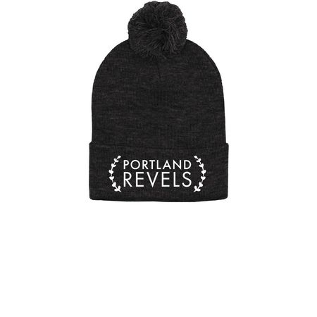 Portland Revels Beanie, a Heather Charcoal Printed Pom-Pom Beanie
