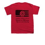 Remember Everyone Deployed, a Red Youth Unisex Tee (back-view)