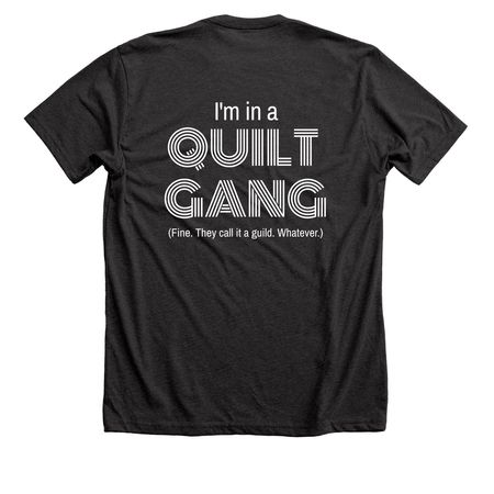 Quilt Gang w/ logo (2-sided), a Dark Grey Heather Premium Unisex Tee (back-view)