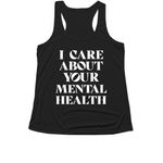 I care about your mental health active wear, a Black Women's Performance Tank (back-view)