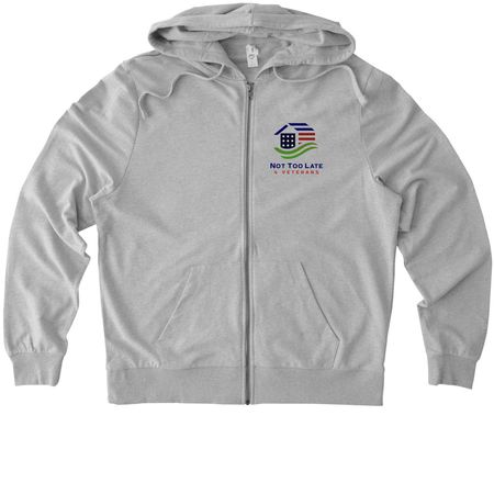 Building homes for veterans, a Granite Grey Heather Allmade Organic French Terry Zip Up Hoodie