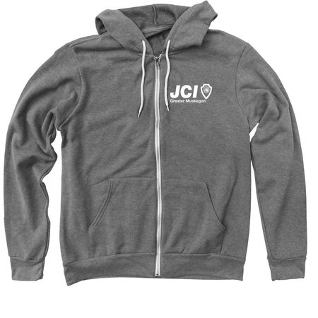 JCI Greater Muskegon - White Logo, a Deep Heather Zip Up Hoodie