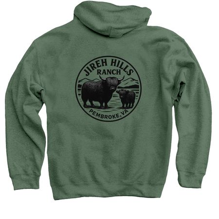 Keep Calm and Yak On, a Military Green Pullover Hoodie (back-view)
