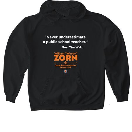 "Never underestimate public school teacher.", a Black Gildan Softstyle Pullover Hoodie