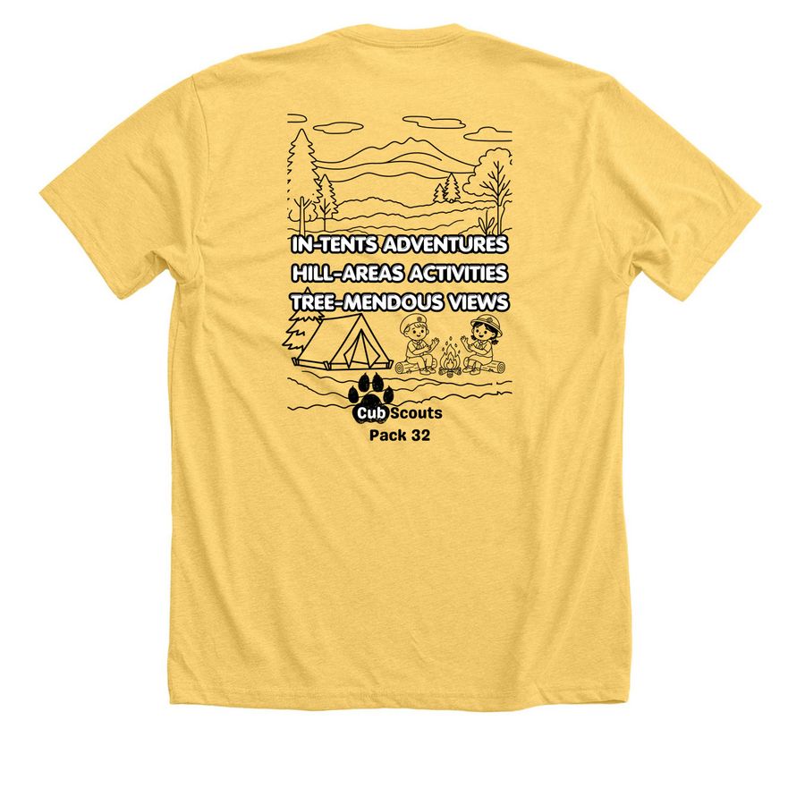 Cub Scouts Pack 32 T-Shirt, a Heather Yellow Gold Premium Unisex Tee (back-view)