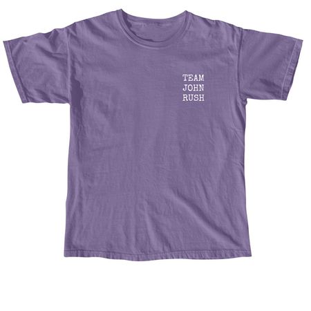 Team John Rush - Peace Love Autism ????, a Grape Comfort Colors Unisex Tee