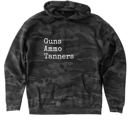 Guns.Ammo.Tanners., a Black Camo Heavyweight Camo Pullover Hoodie