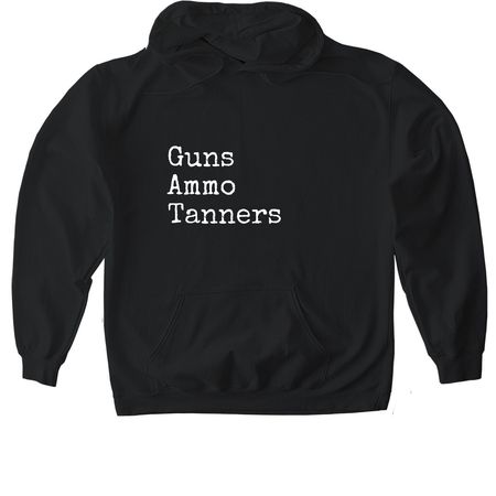 Guns.Ammo.Tanners., a Black Gildan Softstyle Pullover Hoodie