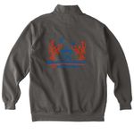 Grilling on the Beach - Lobsters, a Pepper Comfort Colors Quarter Zip Pullover (back-view)