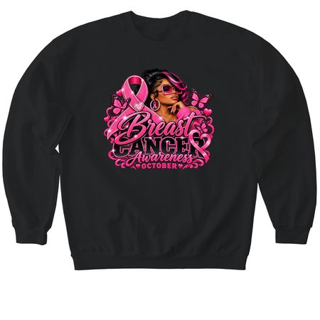 Breast Cancer Awareness 2, a Black Softstyle Crewneck Sweatshirt
