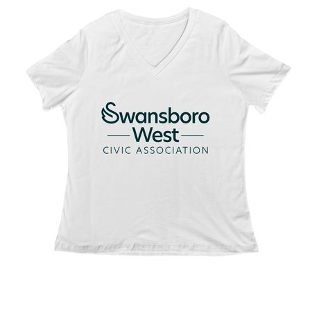 SWCA T-Shirts - Green Logo on Front, a White Women's Relaxed V-Neck Tee