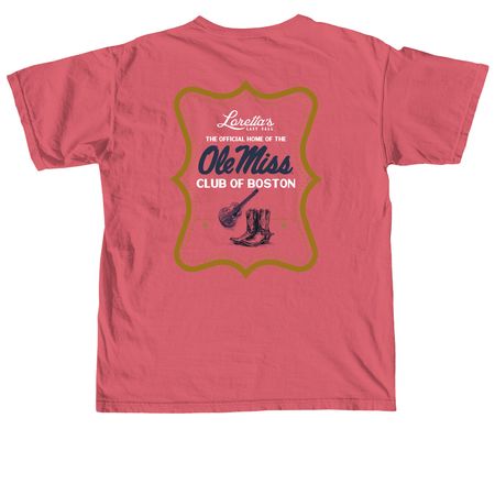 Ole Miss Club of Boston x Loretta's - Reds, a Crimson Comfort Colors Unisex Tee (back-view)