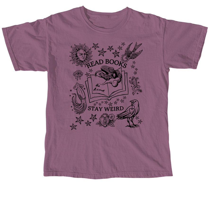 Whimsigoth! Read Books. Be Kind. Stay Weird., a Berry Comfort Colors Unisex Tee