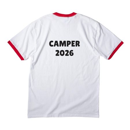 Camp Pride Campers 2026, a White/ Red Cotton Ringer Tee (back-view)