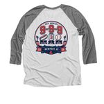 9-9-9 2026, a Premium Heather and Heather White 3/4 Sleeve Baseball Tee (back-view)