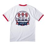 9-9-9 2026, a White/ Red Cotton Ringer Tee (back-view)