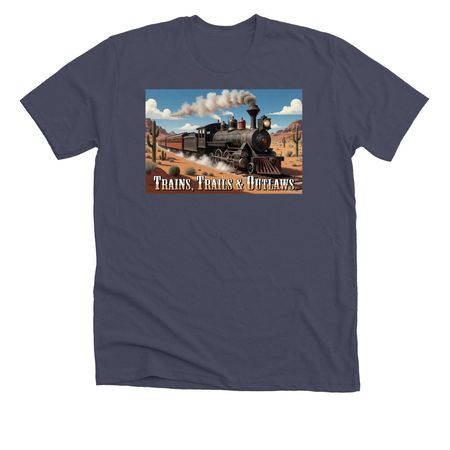 Trains Trails and Outlaws, a Heather Midnight Navy Premium Unisex Tee