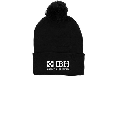 Logo Winter Hats, a Black Printed Pom-Pom Beanie