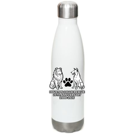 Houston Collie Rescue 25th - Water Bottles, a White Stainless Steel Water Bottle